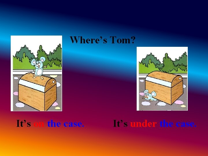 Where’s Tom? It’s on the case. It’s under the case. Where’s Tom? It’s on the case. It’s under the case.