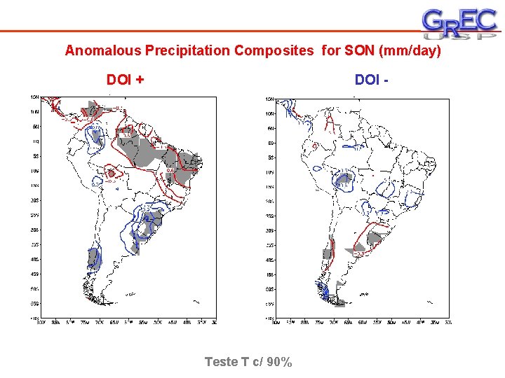 Anomalous Precipitation Composites for SON (mm/day) DOI + DOI - Teste T c/ 90%