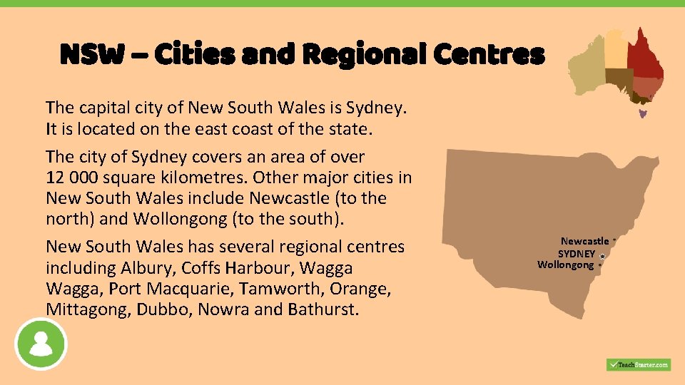 NSW – Cities and Regional Centres The capital city of New South Wales is