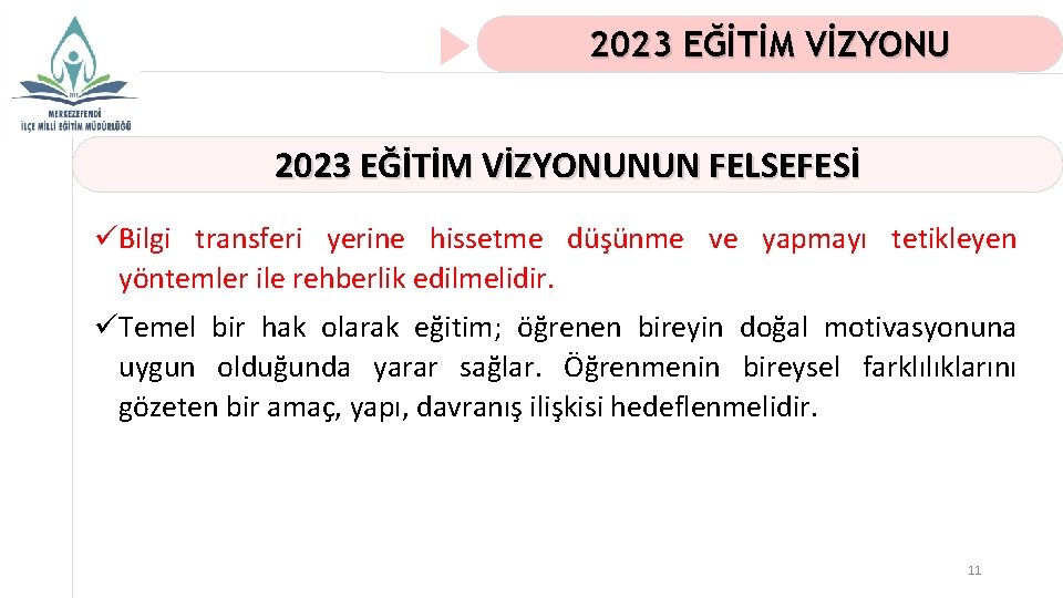 2023 EĞİTİM VİZYONUNUN FELSEFESİ üBilgi transferi yerine hissetme düşünme ve yapmayı tetikleyen yöntemler ile