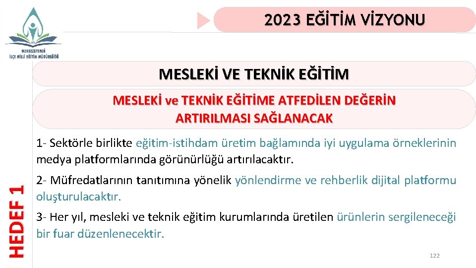 2023 EĞİTİM VİZYONU MESLEKİ VE TEKNİK EĞİTİM MESLEKİ ve TEKNİK EĞİTİME ATFEDİLEN DEĞERİN ARTIRILMASI