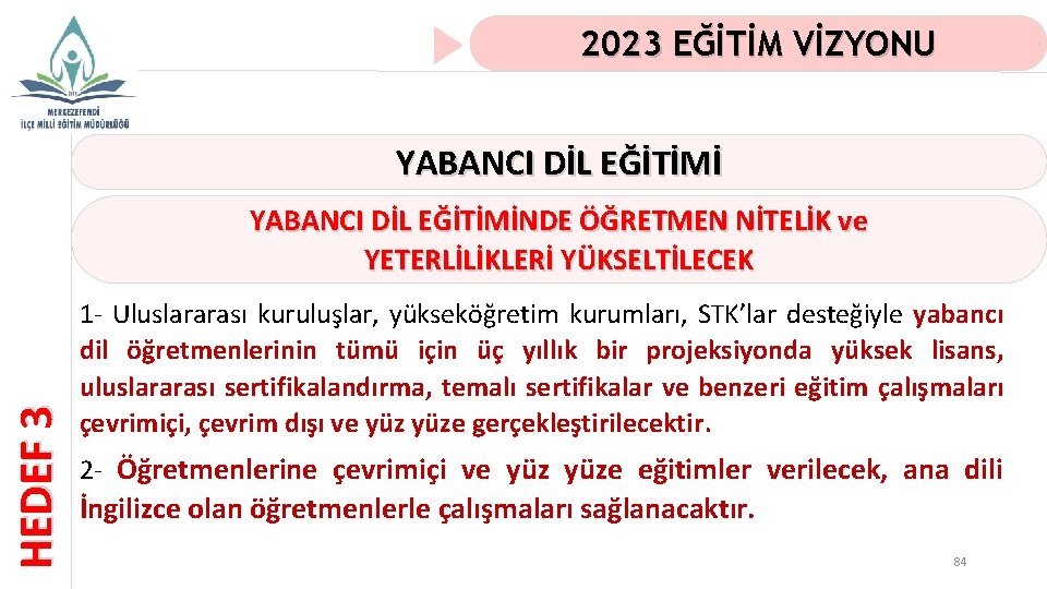 2023 EĞİTİM VİZYONU YABANCI DİL EĞİTİMİ HEDEF 3 YABANCI DİL EĞİTİMİNDE ÖĞRETMEN NİTELİK ve