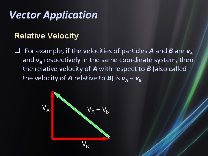 Vector Application Relative Velocity For example, if the velocities of particles A and B