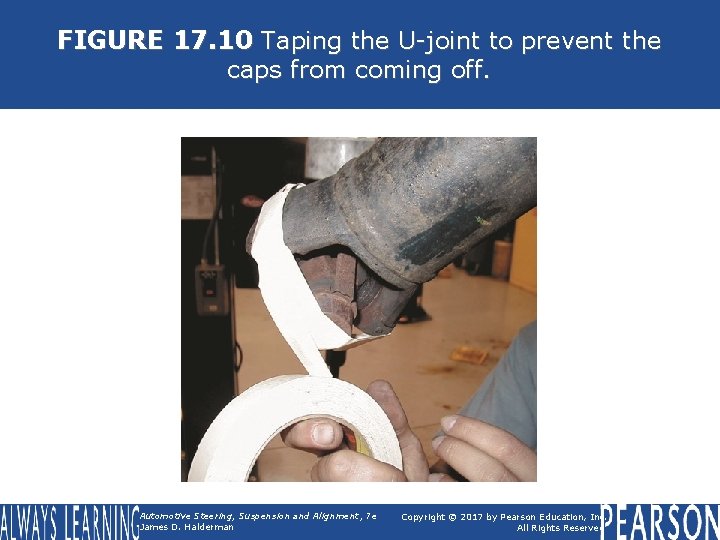 FIGURE 17. 10 Taping the U-joint to prevent the caps from coming off. Automotive