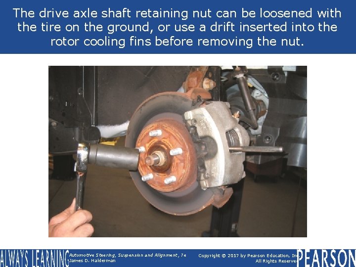 The drive axle shaft retaining nut can be loosened with the tire on the