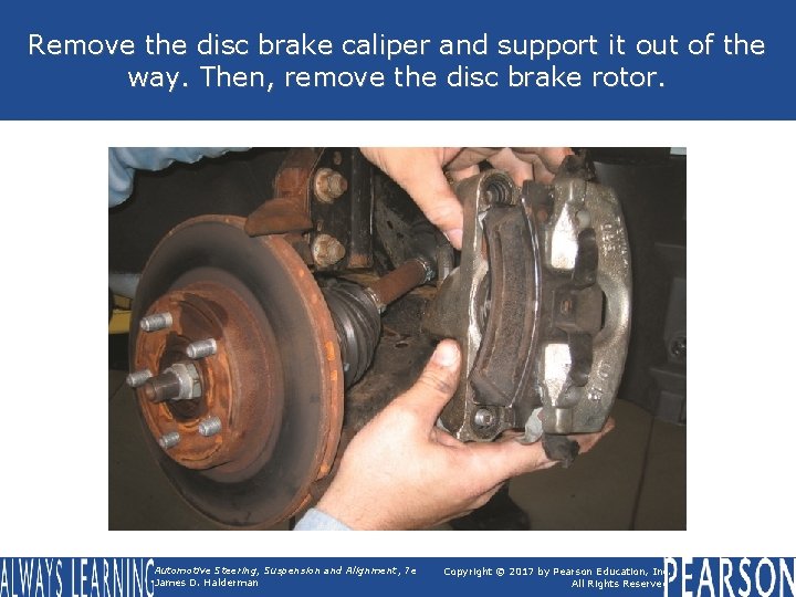 Remove the disc brake caliper and support it out of the way. Then, remove