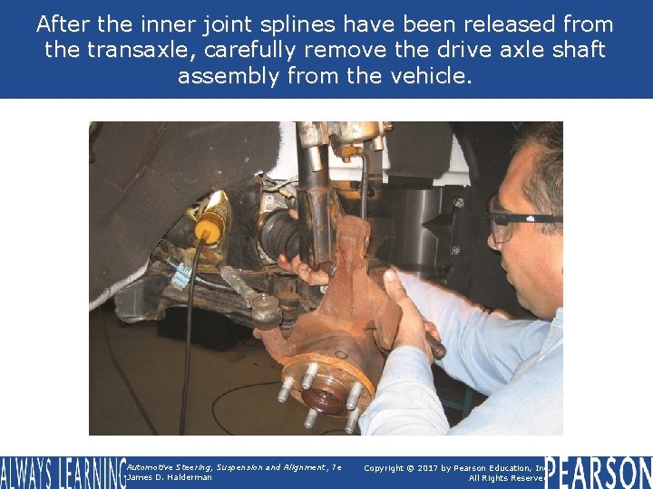 After the inner joint splines have been released from the transaxle, carefully remove the
