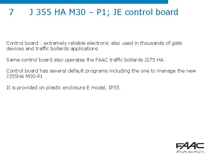 7 J 355 HA M 30 – P 1; JE control board Control board