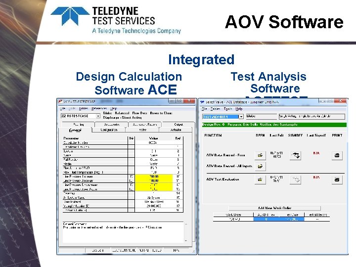 AOV Software Integrated Design Calculation Software ACE Test Analysis Software ACETEST 