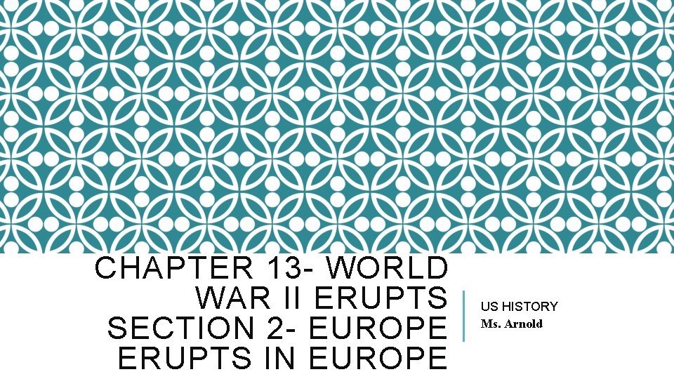 CHAPTER 13 - WORLD WAR II ERUPTS SECTION 2 - EUROPE ERUPTS IN EUROPE