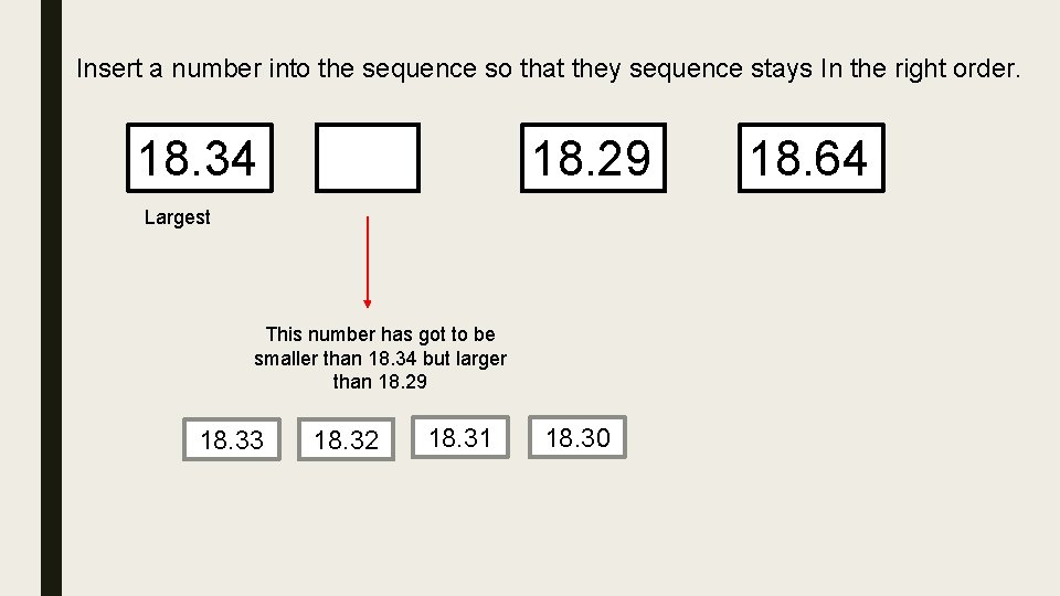Insert a number into the sequence so that they sequence stays In the right