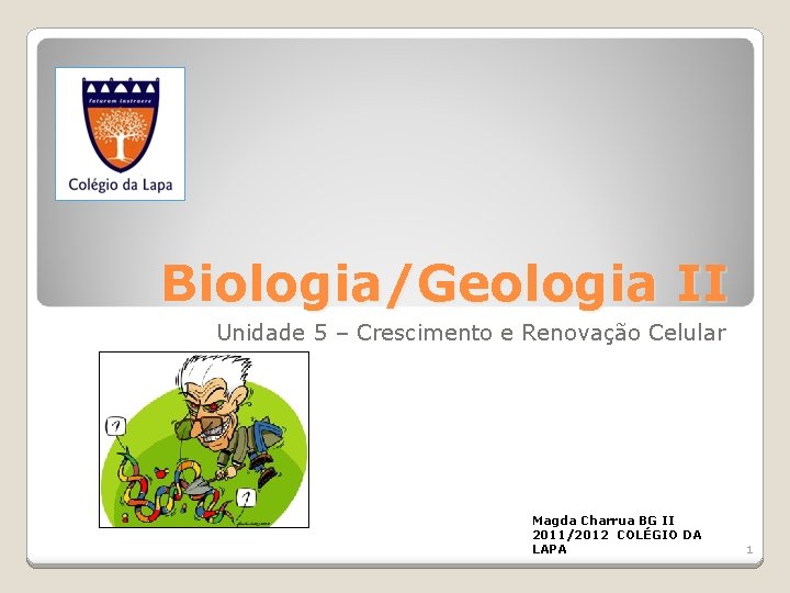 Biologia/Geologia II Unidade 5 – Crescimento e Renovação Celular Magda Charrua BG II 2011/2012