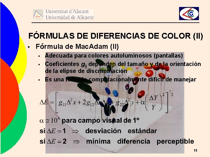 FÓRMULAS DE DIFERENCIAS DE COLOR (II) § Fórmula de Mac. Adam (II) § §