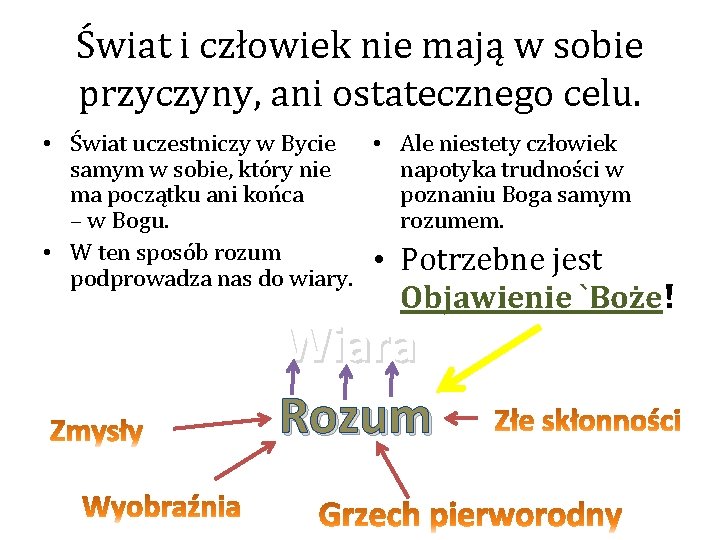 Świat i człowiek nie mają w sobie przyczyny, ani ostatecznego celu. • Świat uczestniczy