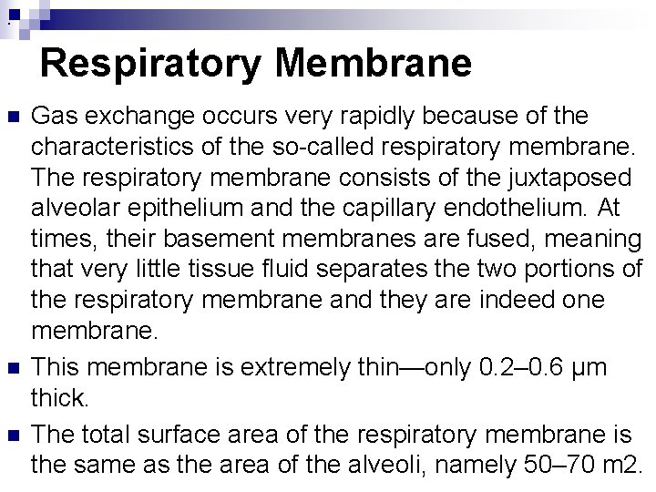 . Respiratory Membrane n n n Gas exchange occurs very rapidly because of the . Respiratory Membrane n n n Gas exchange occurs very rapidly because of the