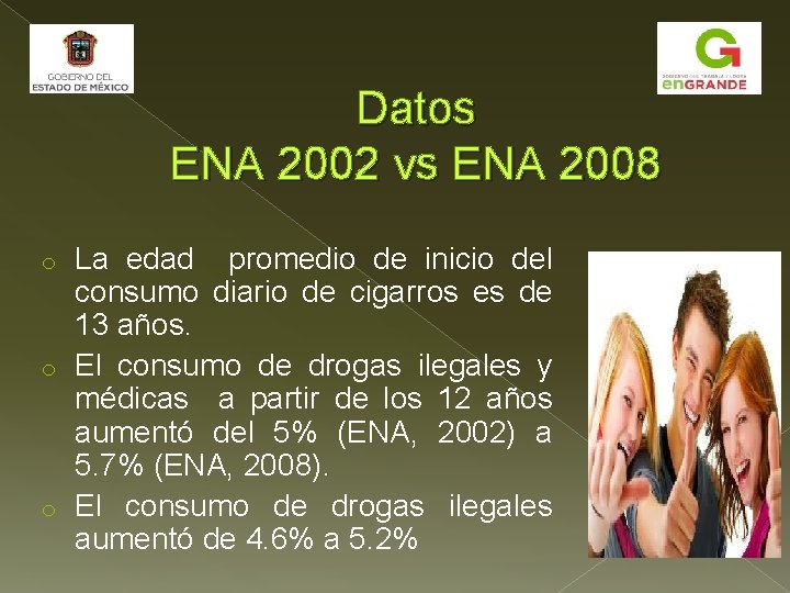 Datos ENA 2002 vs ENA 2008 La edad promedio de inicio del consumo diario