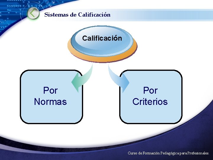 Sistemas de Calificación Por Normas Por Criterios LOGO Curso de Formación Pedagógica para Profesionales.