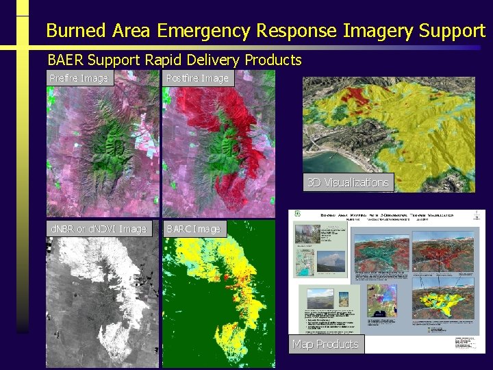 Burned Area Emergency Response Imagery Support BAER Support Rapid Delivery Products Prefire Image Postfire