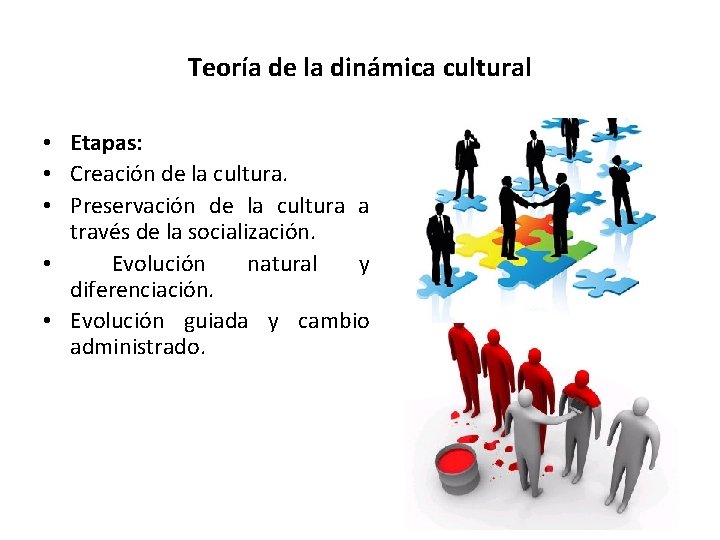 Teoría de la dinámica cultural • Etapas: • Creación de la cultura. • Preservación