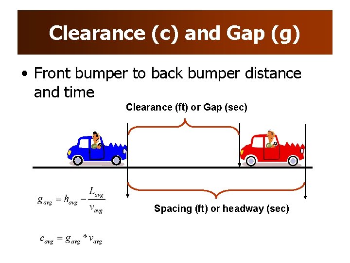 Clearance (c) and Gap (g) • Front bumper to back bumper distance and time Clearance (c) and Gap (g) • Front bumper to back bumper distance and time