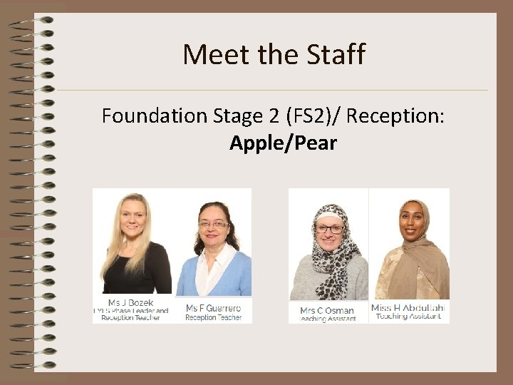 Meet the Staff Foundation Stage 2 (FS 2)/ Reception: Apple/Pear 
