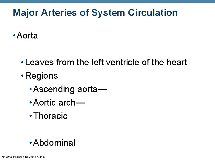 Major Arteries of System Circulation • Aorta • Leaves from the left ventricle of Major Arteries of System Circulation • Aorta • Leaves from the left ventricle of
