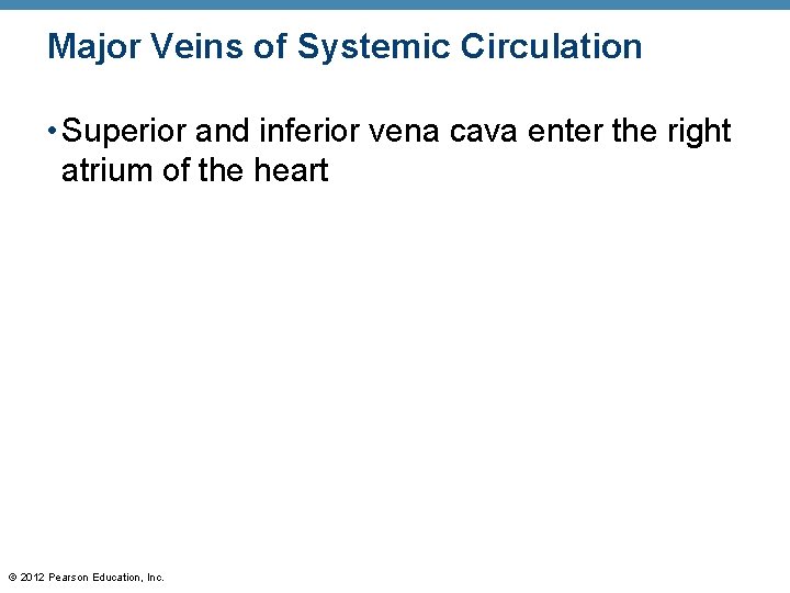 Major Veins of Systemic Circulation • Superior and inferior vena cava enter the right Major Veins of Systemic Circulation • Superior and inferior vena cava enter the right