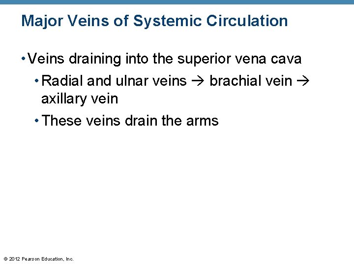 Major Veins of Systemic Circulation • Veins draining into the superior vena cava • Major Veins of Systemic Circulation • Veins draining into the superior vena cava •