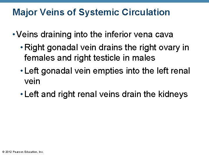 Major Veins of Systemic Circulation • Veins draining into the inferior vena cava • Major Veins of Systemic Circulation • Veins draining into the inferior vena cava •