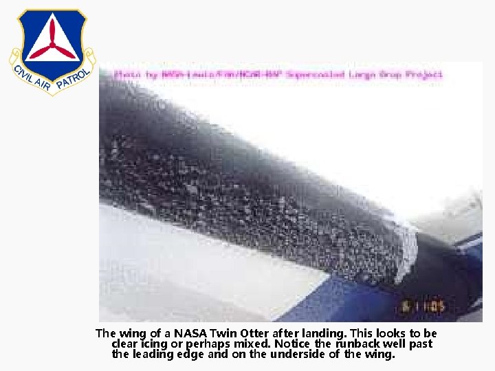 The wing of a NASA Twin Otter after landing. This looks to be clear