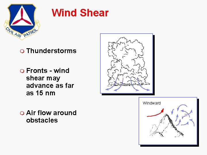 Wind Shear m Thunderstorms m Fronts - wind shear may advance as far as