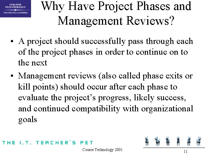 Why Have Project Phases and Management Reviews? • A project should successfully pass through Why Have Project Phases and Management Reviews? • A project should successfully pass through
