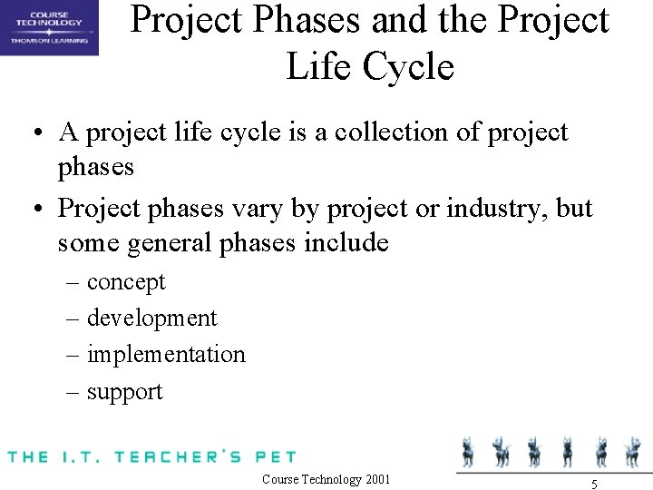 Project Phases and the Project Life Cycle • A project life cycle is a Project Phases and the Project Life Cycle • A project life cycle is a