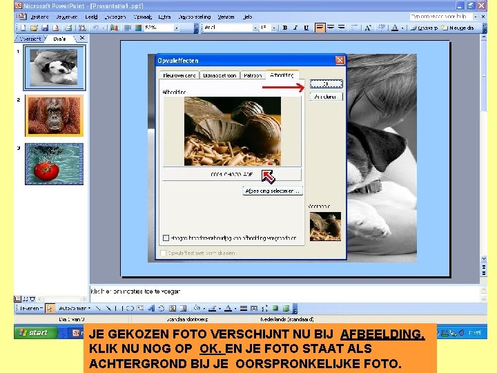 JE GEKOZEN FOTO VERSCHIJNT NU BIJ AFBEELDING. KLIK NU NOG OP OK. EN JE