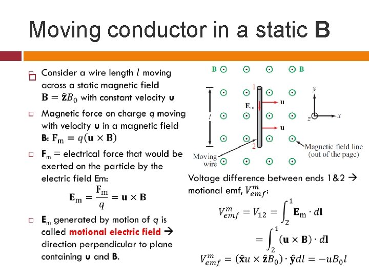 Moving conductor in a static B 