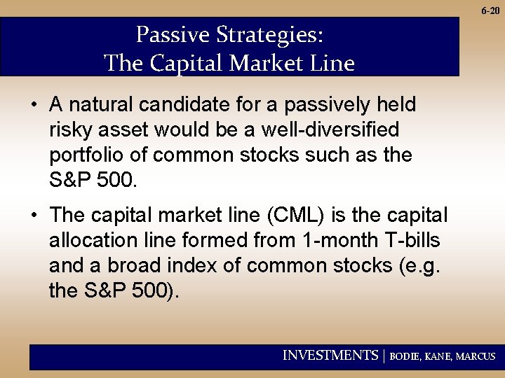 6 -20 Passive Strategies: The Capital Market Line • A natural candidate for a