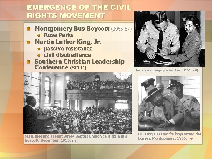 EMERGENCE OF THE CIVIL RIGHTS MOVEMENT Montgomery Bus Boycott (1955 -57) Rosa Parks Martin