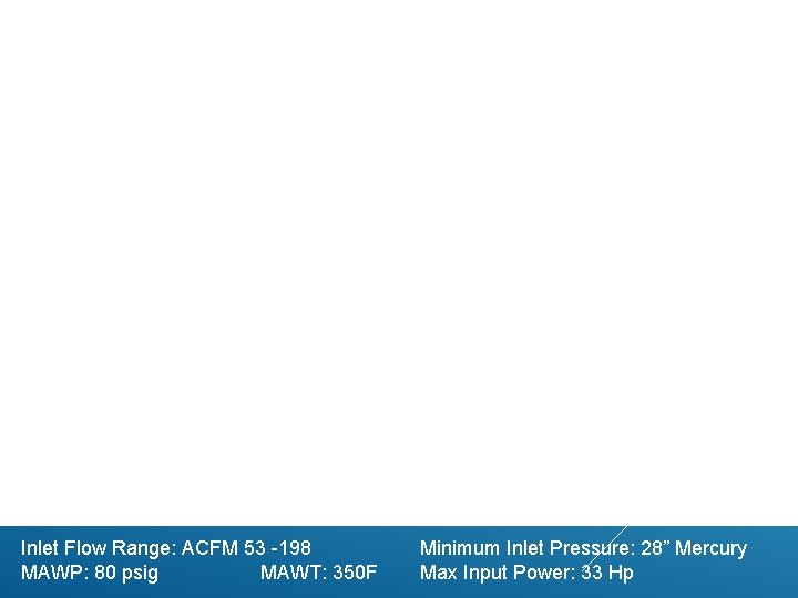 Inlet Flow Range: ACFM 53 -198 MAWP: 80 psig MAWT: 350 F Minimum Inlet