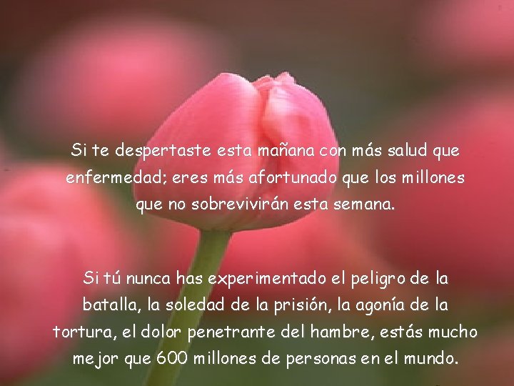 Si te despertaste esta mañana con más salud que enfermedad; eres más afortunado que