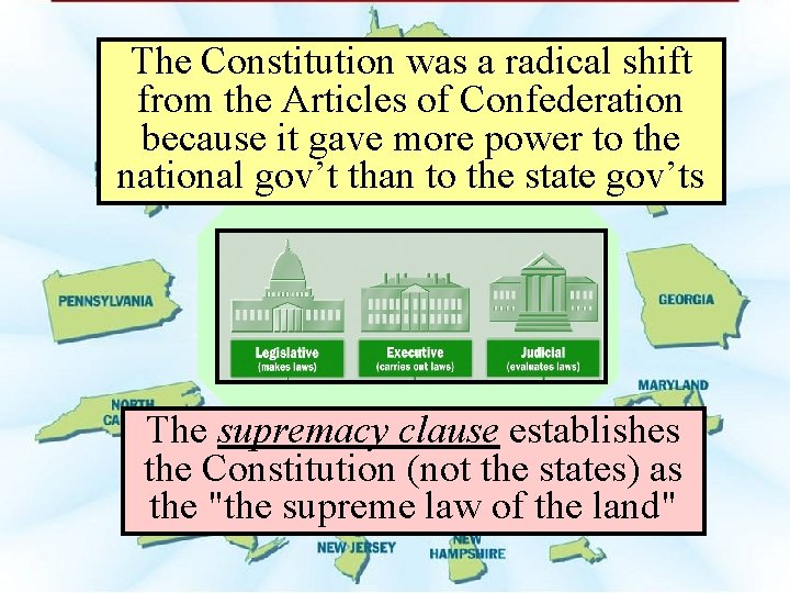 The Constitution was a radical shift from the Articles of Confederation because it gave