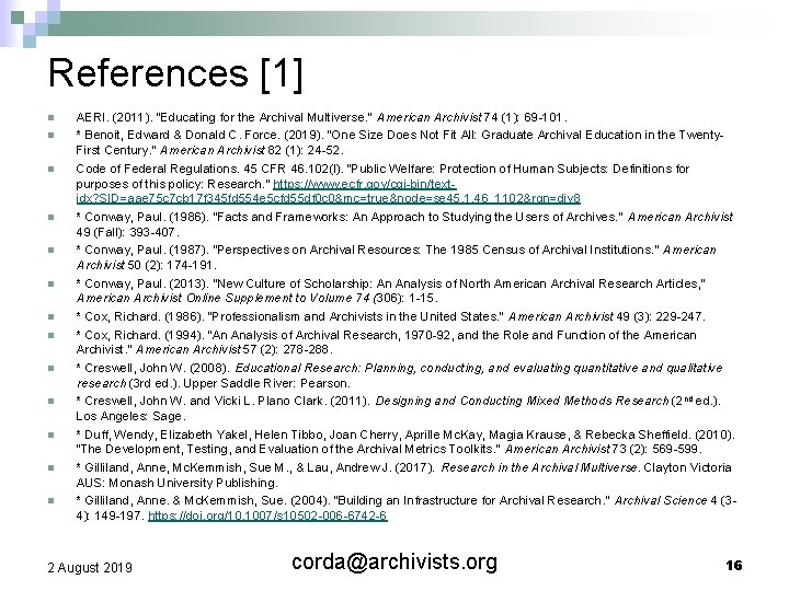 References [1] n n n n AERI. (2011). “Educating for the Archival Multiverse. ”