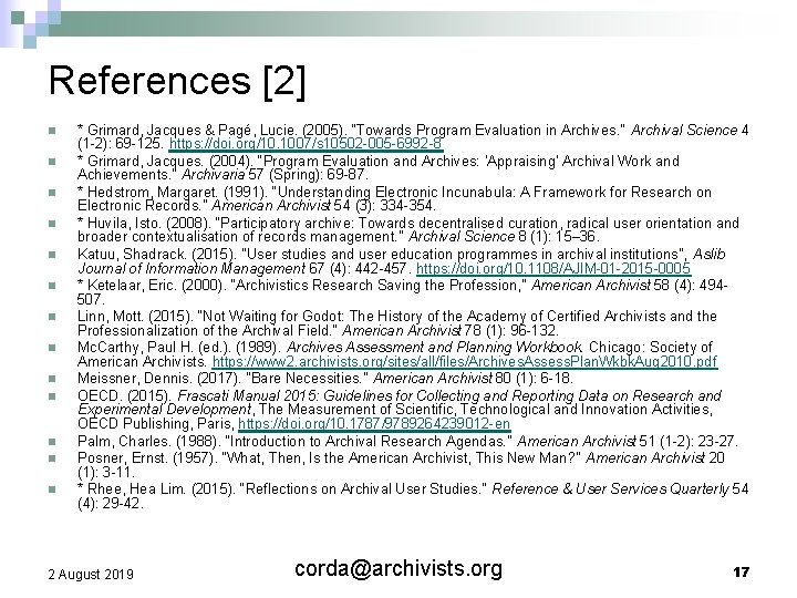 References [2] n n n n * Grimard, Jacques & Pagé, Lucie. (2005). “Towards