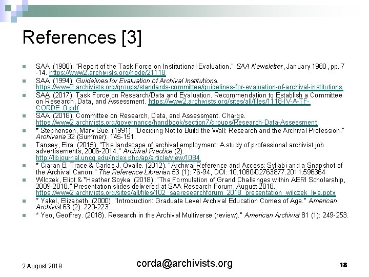 References [3] n n n n n SAA. (1980). “Report of the Task Force