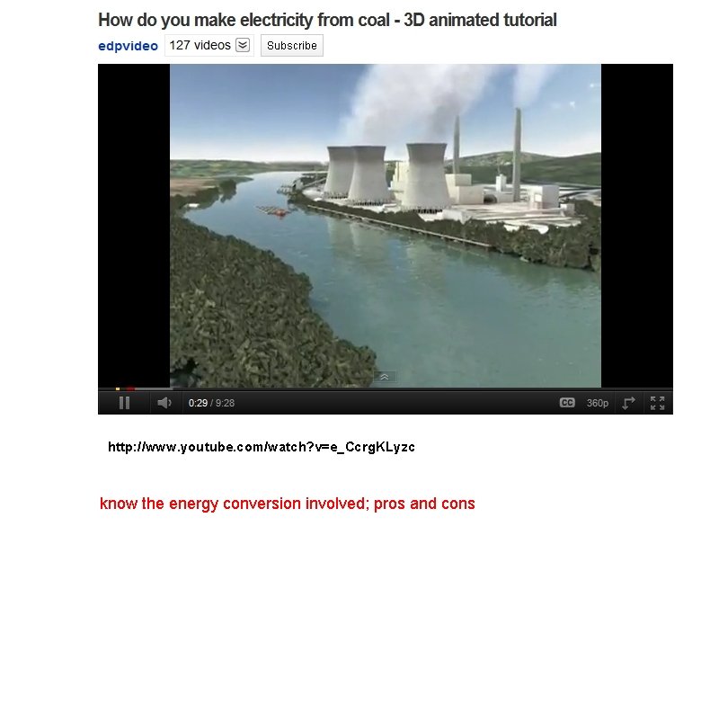 http: //www. youtube. com/watch? v=e_Ccrg. KLyzc know the energy conversion involved; pros and cons