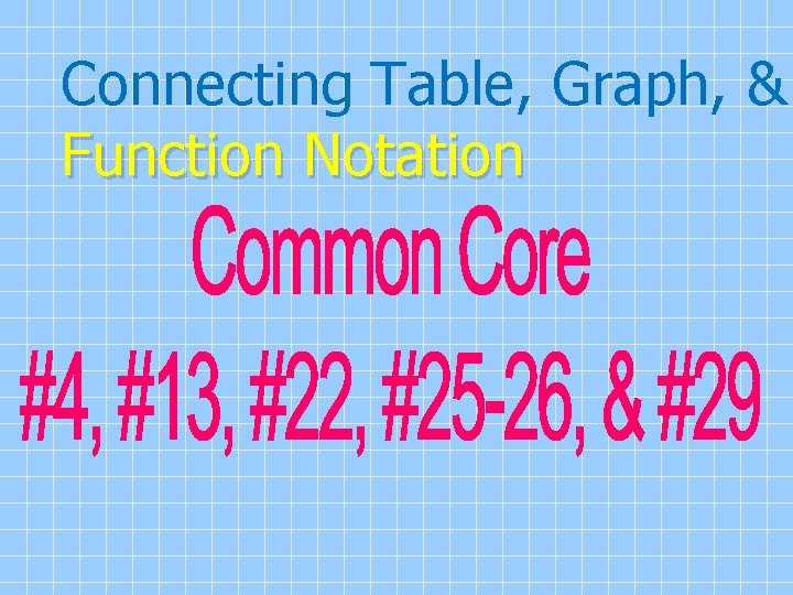 Connecting Table, Graph, & Function Notation 