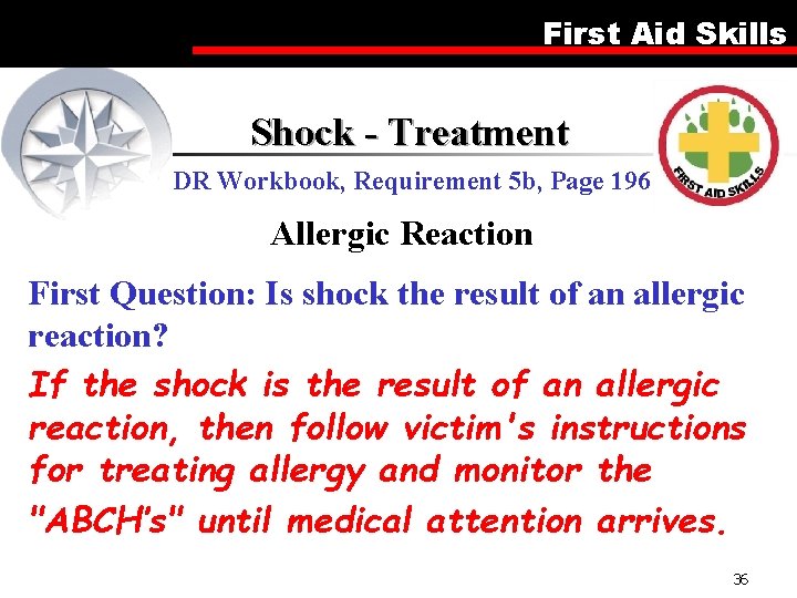 First Aid Skills Shock - Treatment DR Workbook, Requirement 5 b, Page 196 Allergic