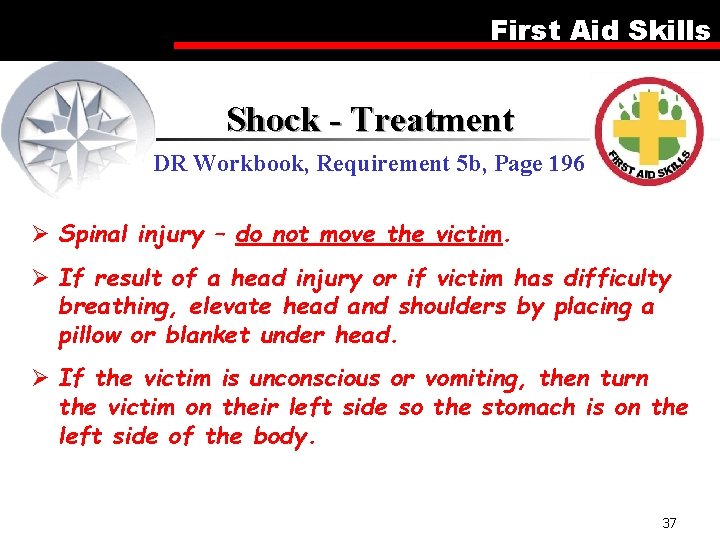 First Aid Skills Shock - Treatment DR Workbook, Requirement 5 b, Page 196 Ø