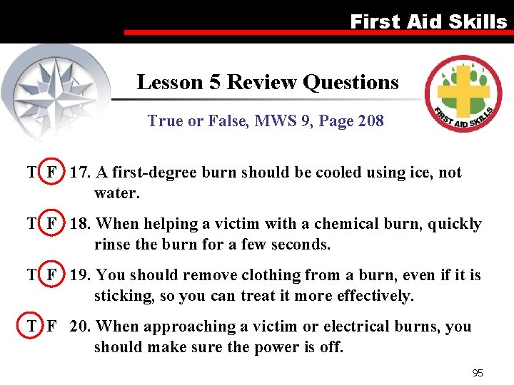 First Aid Skills Lesson 5 Review Questions True or False, MWS 9, Page 208
