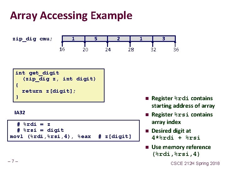 Array Accessing Example 1 zip_dig cmu; 16 5 20 2 24 1 3 28