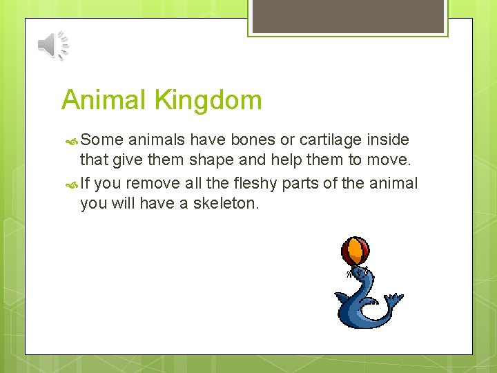 Animal Kingdom Some animals have bones or cartilage inside that give them shape and